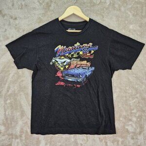 Ford Mustang T-Shirt Motorsports Classic Muscle Car Mens Sz L Black Short Sleeve